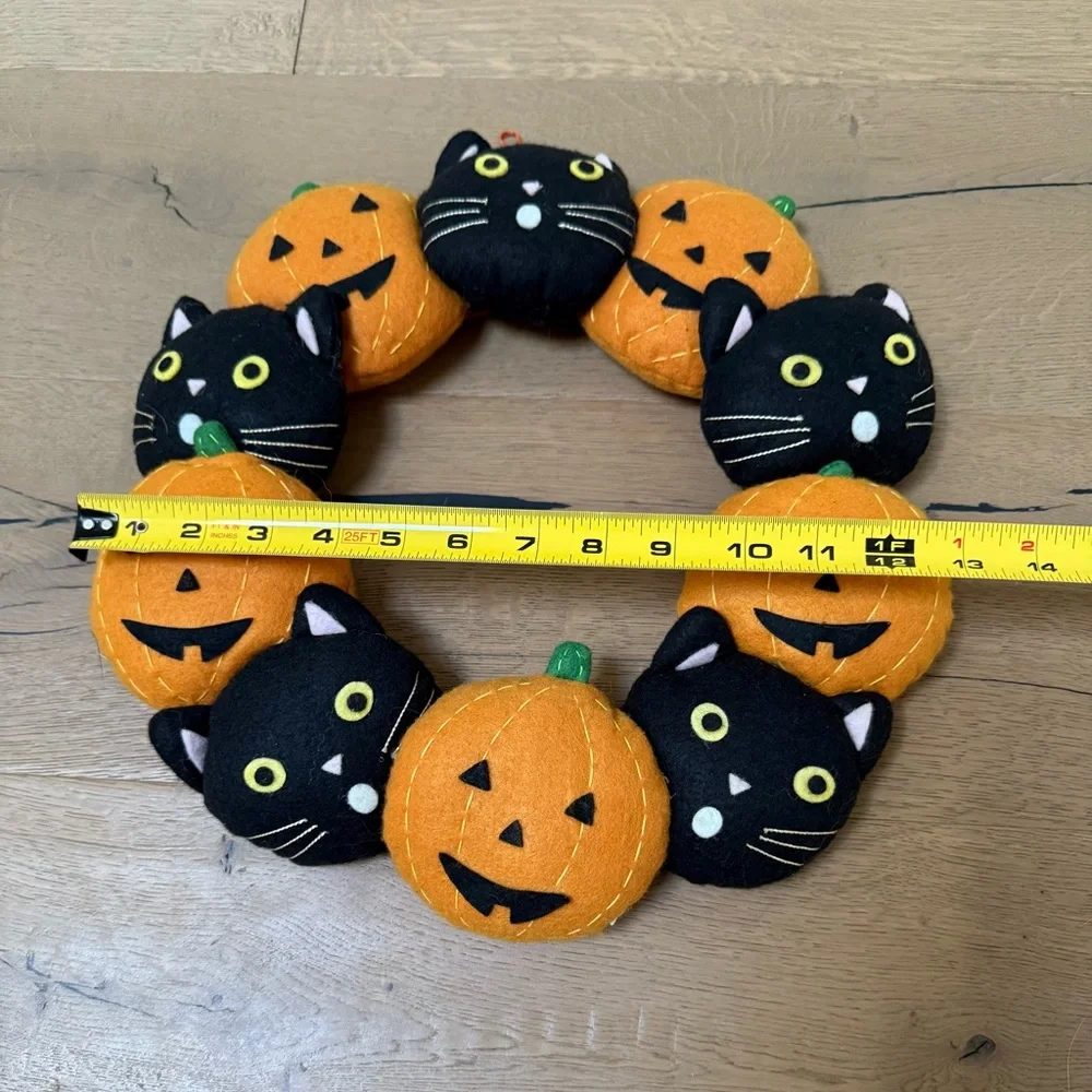 Adorable Halloween Black Cat and Pumpkin Wreath
